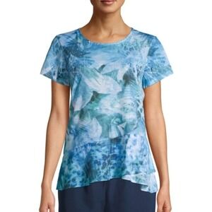 Time and Tru Floral Print Top Rhinestone Details Short Sleeve XXL‎